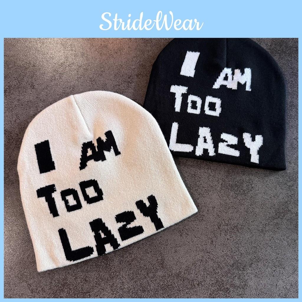 Letter Am I Too Lazy Embellishment Retro Streetwear Warm Wool Hat Couples Knit