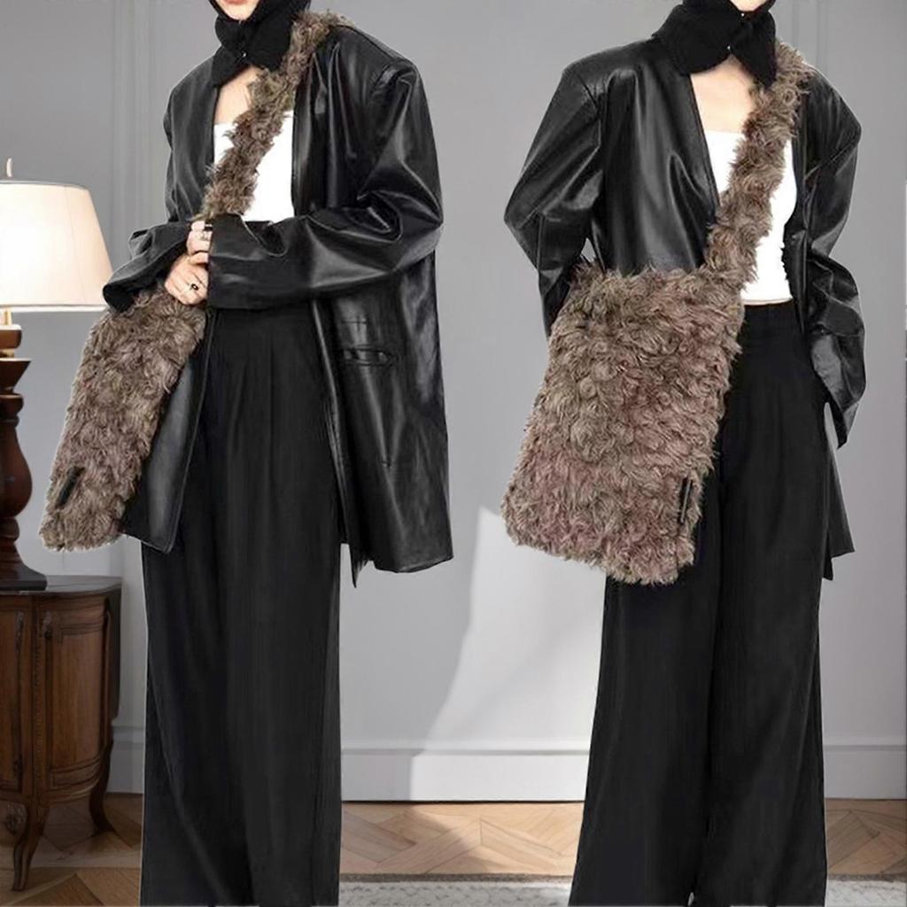 Ladies Fluffy Hobo-Bag Retro Casual Shopping Bag for Everyday Life
