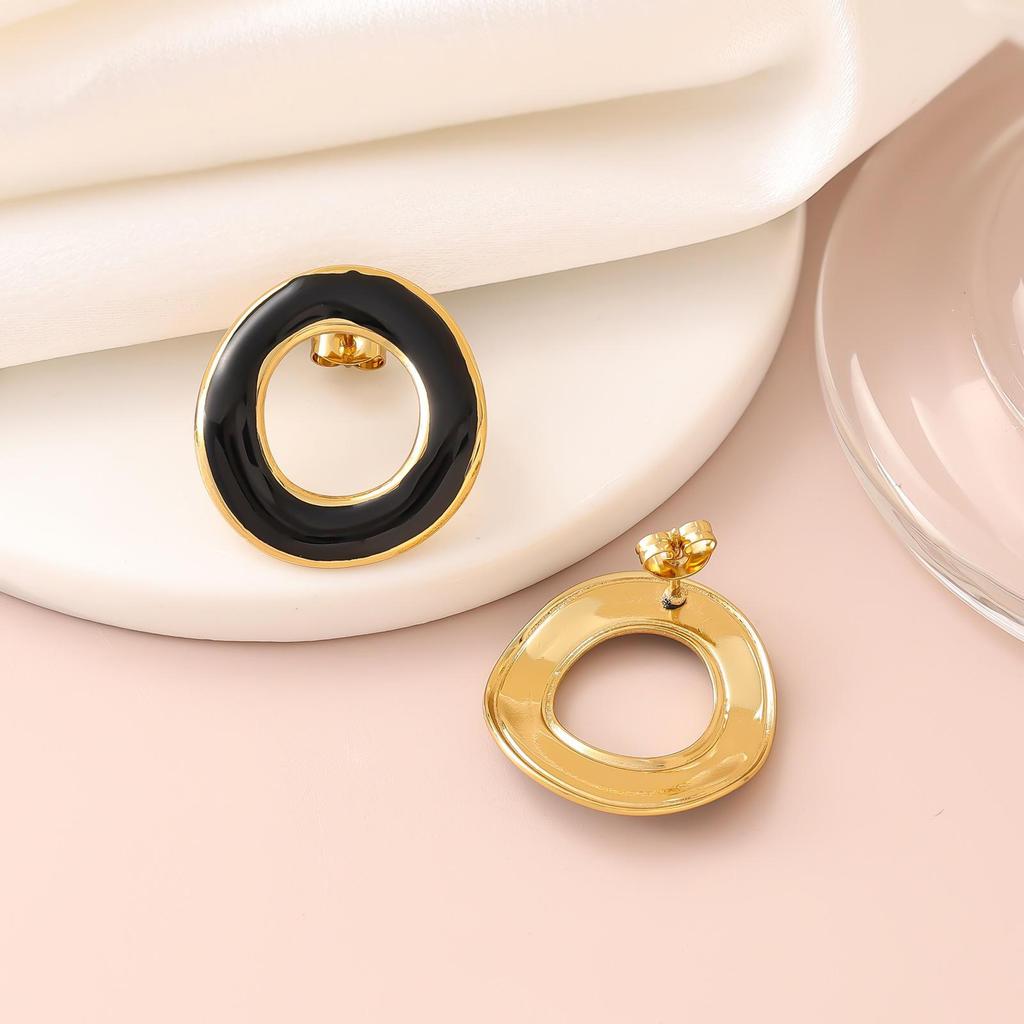 French Enamel Drip Oil Earrings: Stainless Steel, Irregular, Titanium Women's Luxury