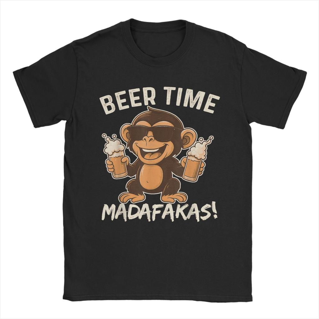 Funny Chicken Beer Time Madafakas Mens T Shirt  Amazing Tee Shirt Short Sleeve Crewneck TShirts Cotton Original Clothing