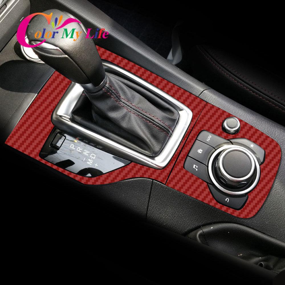 Carbon Fiber Car Interior Gear Head Shift Knob Panel Cover Trim Sticker Fit For Mazda 3 Axela 2014 2015 2016 2017