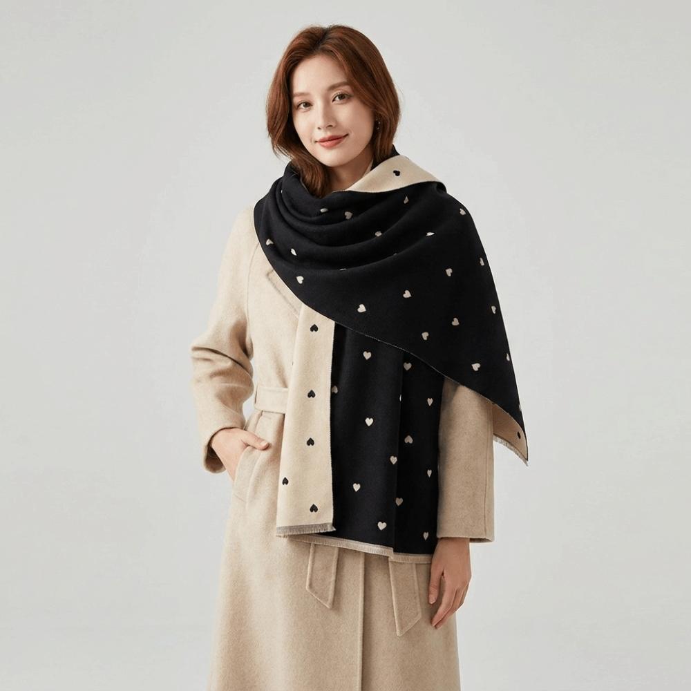 Soft Double Sided Heart Pattern Scarf Elegant Wrap Scarf Fashion Warm Shawl Outdoor