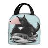 Cat Riding Catana Shark Insulated Lunch Bag for Women Kids Portable Food Boxes Thermal Lunch Box Tote