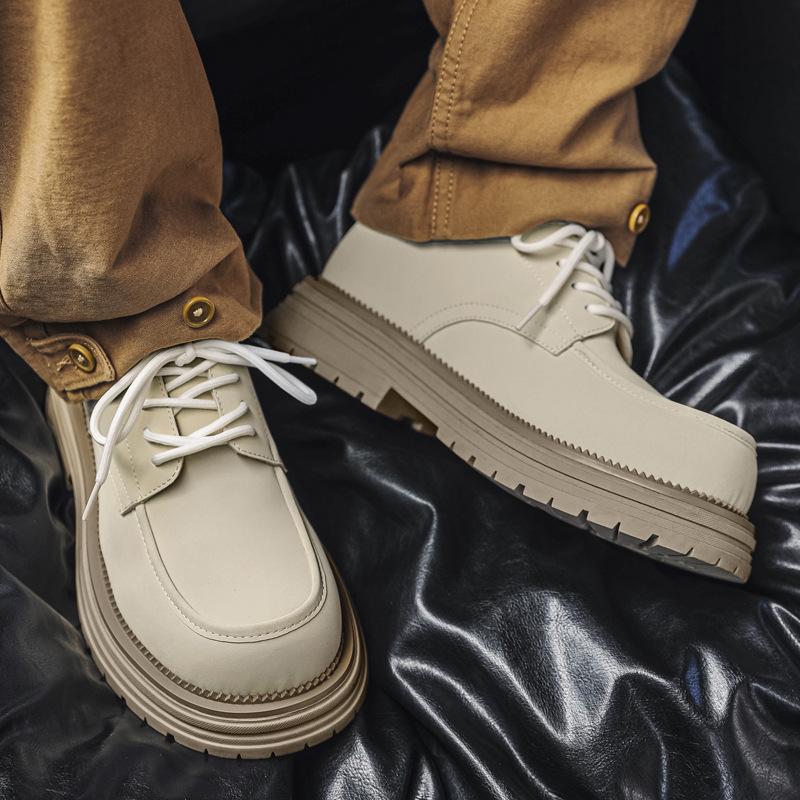 New loafers 24 years old spring fashion versatile round head light mouth thick heel lace-up British style men's shoes 44316-J