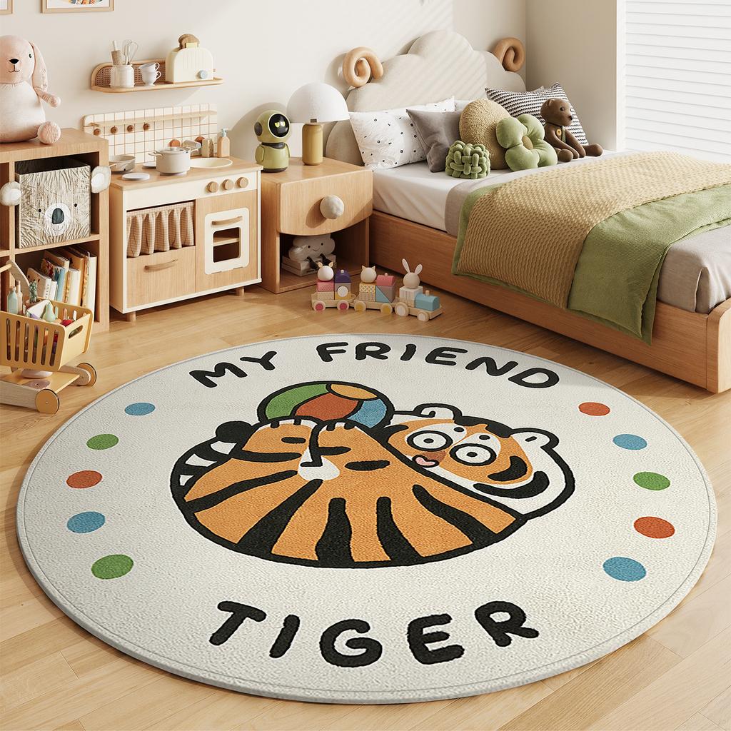 Cartoon Stijl Slaapkamer Decor Rond Tapijt Pluizig Zacht Kinder Vloermat Dierlijke Patronen Tapijten voor Woonkamer Dik Pluche Tapijt