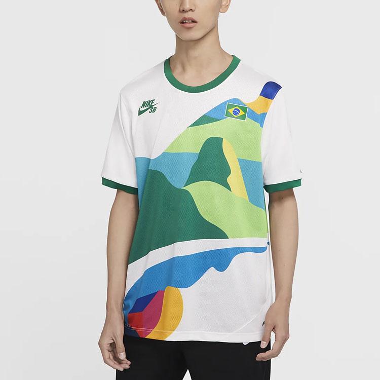 Nike Camisa SB x Parra Brazil Federation Kit Crew (Dimensionamento Ásia) Branco/Trevo Masculino Streetwear CT6087-100