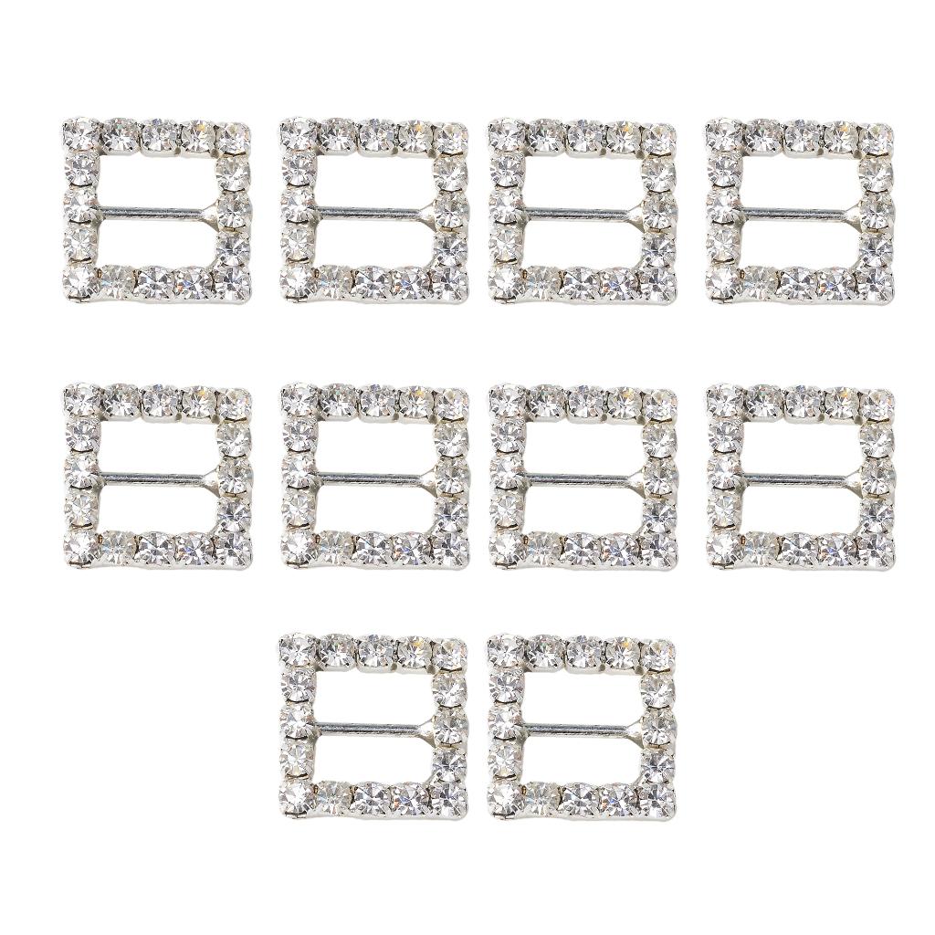 10pcs 14mm Square Shape Alloy Rhinestone Crystal Buckle Ribbon Slider for Wedding Party Invitation