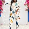Women Plus Size Geometric Printed Round Neck 3 4 Sleeve Layered Top Long Pants Two Piece Set
