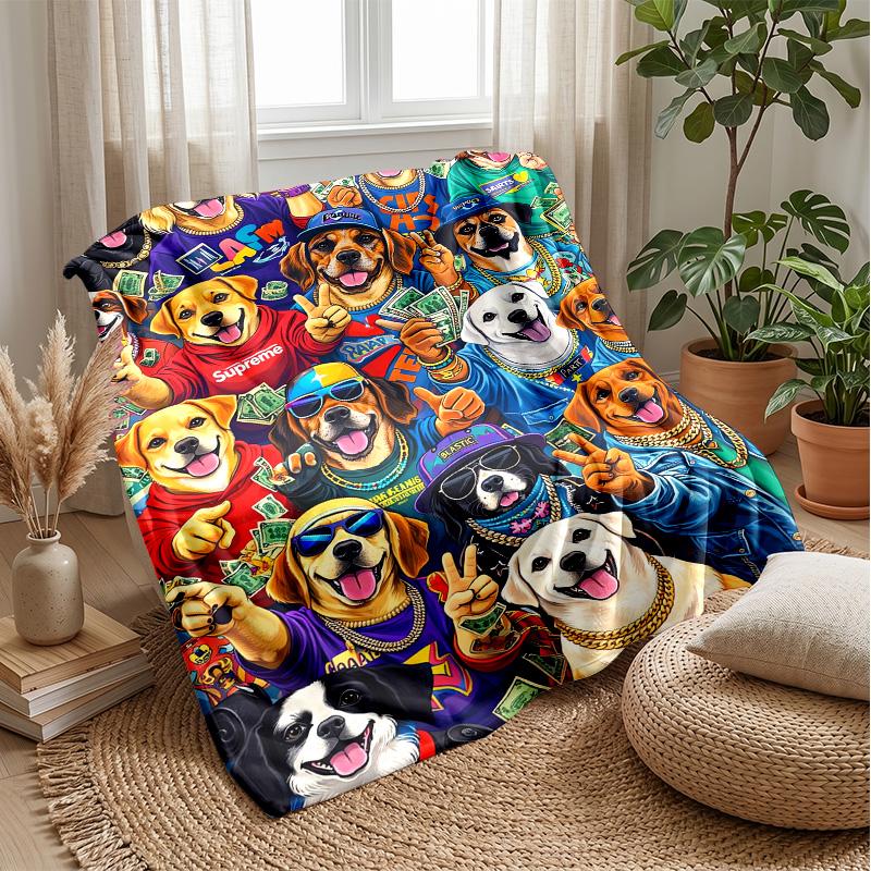 Sleeping Dog on Moon Theme blanket Lightweight Warm Flannel Blanket Decorative Throw Blanket for Home Decoration