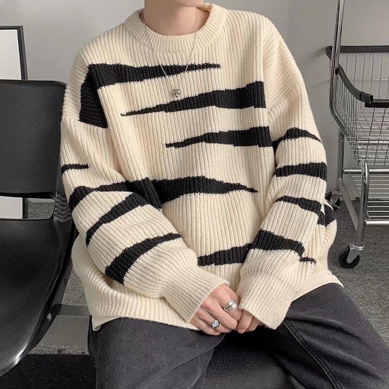 Tide Men's Color Block Striped Knit Sweater - Winter 2022, Casual Loose Fit