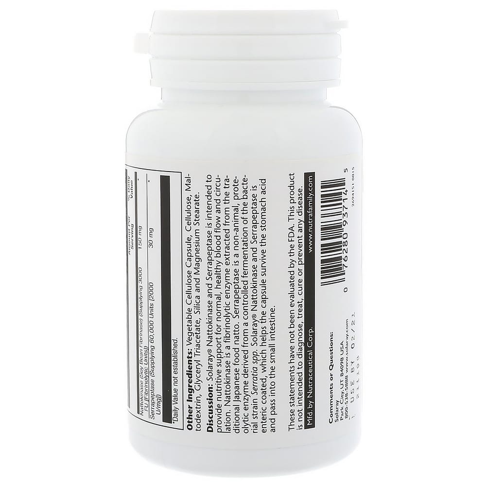 Solaray Nattokinase Serrapeptase VegCap (30 Tablets)