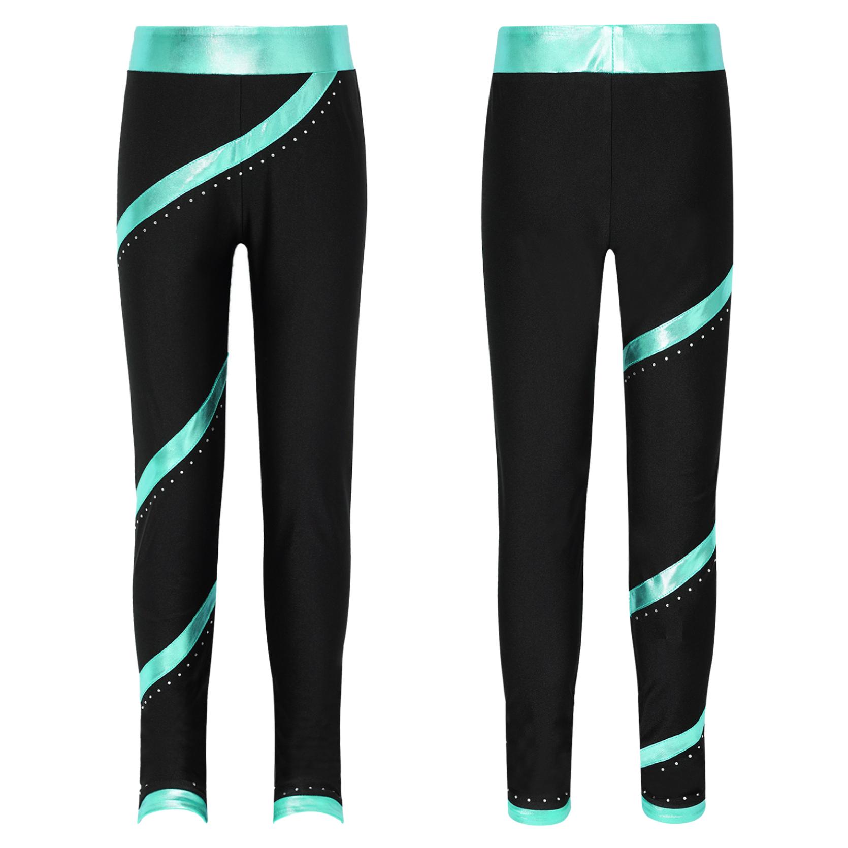 IEFiEL Kinderen meisjes kunstschaatsen gymnastiek prestatie legging glanzende strass skinny broek 5-6 Years blauw/groen