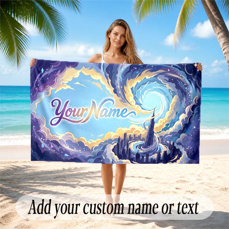 Space Cosmic Theme Soft Beach Towel Personalized Custom Name Text Towel Portable for Beach Pool Travel