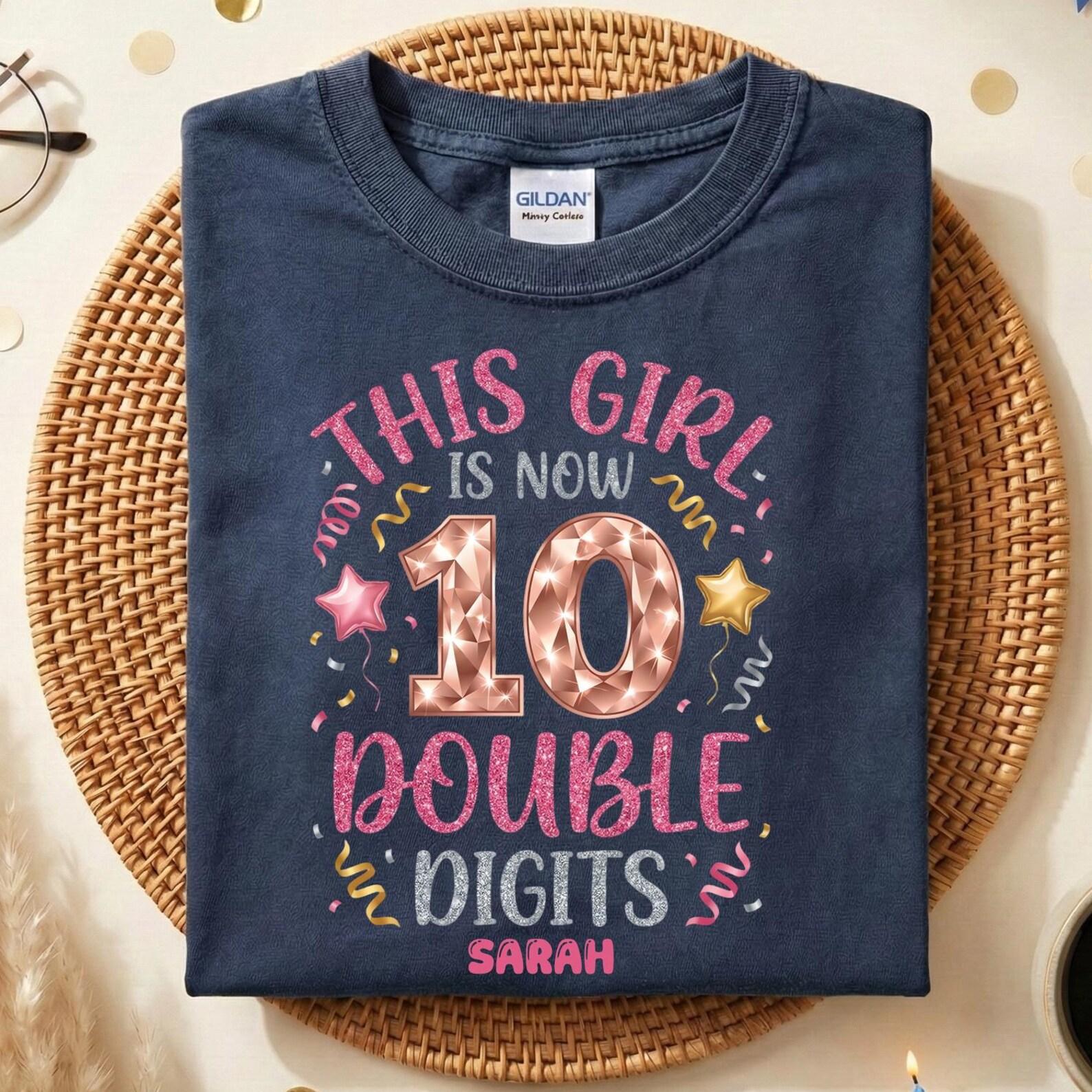 Personalized Double Digits 10th Birthday T-Shirt, Custom 10th Birthday Girl Shirt, Birthday Girl 10 Year Old Shirt, Double Digits Birth Gift 110