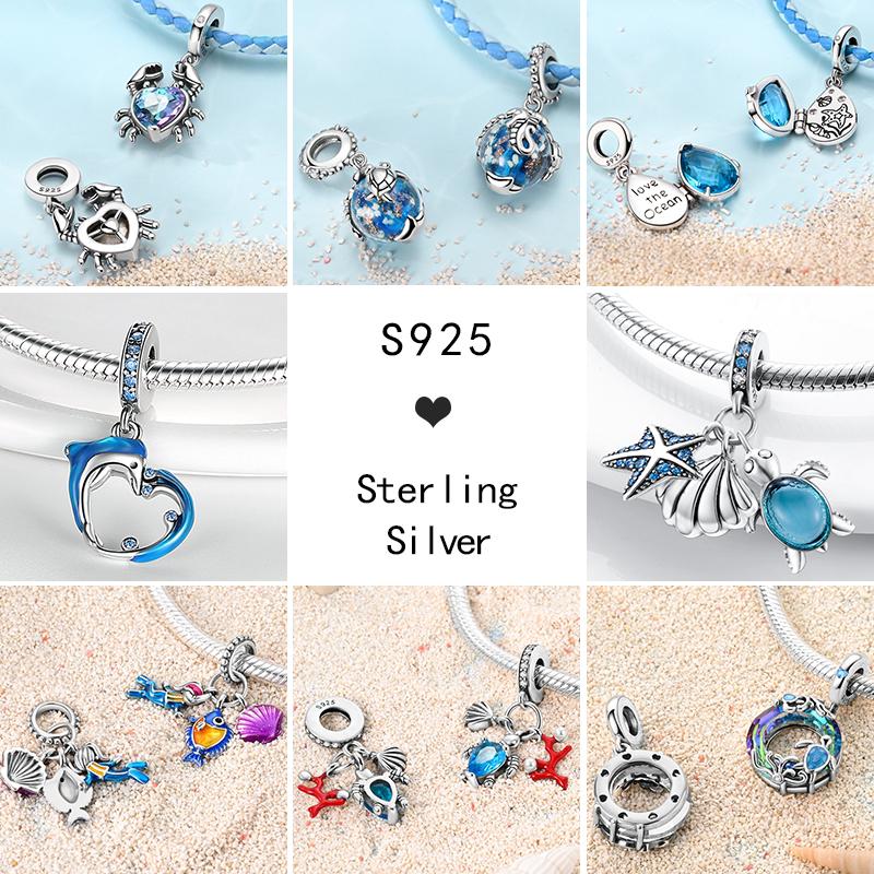 Underwater World Blue Ocean Series Sea Turtle Dolphin Charms Originalcopper Glow Cz Beads Fit Bracelet Necklace Diy Jewelry