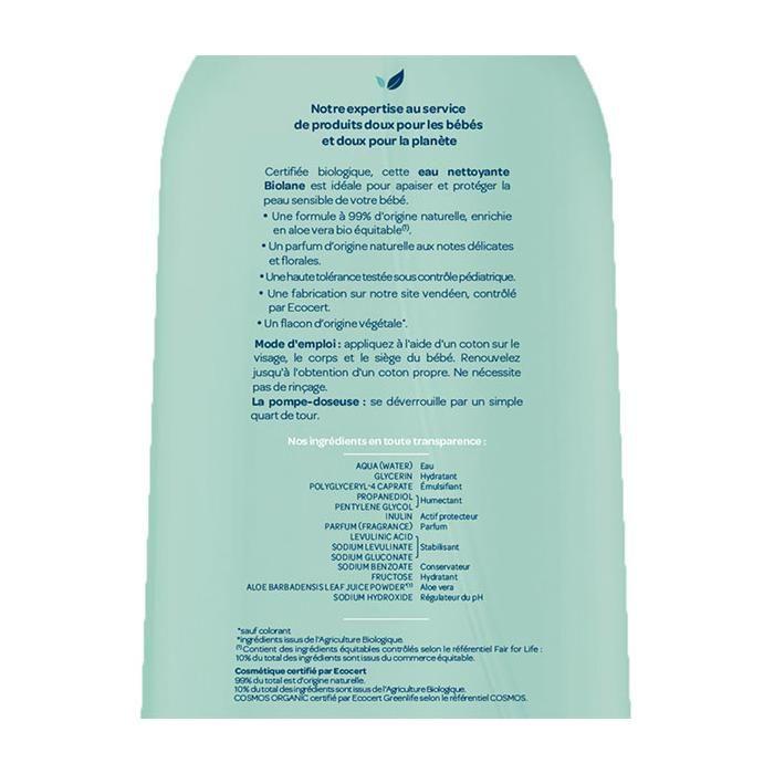 Eau Nettoyante - Biolane - 500ml - Hypoallergénique - Bio - Peau Sensible