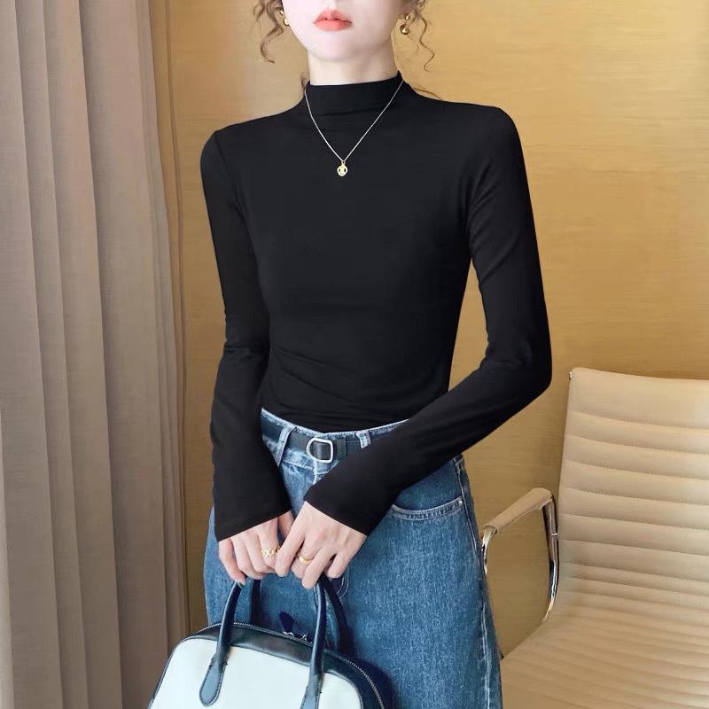 Women's Slim Half-High Collar Long-Sleeve T-Shirt - 2025 Autumn/Winter Collection