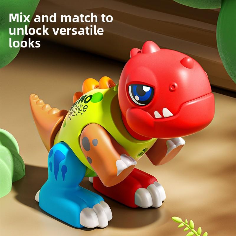 New DIY Magnetic Assembly Dinosaur Toy, Realistic Model with Lights & Music, Transformable STEM Gift for Boys