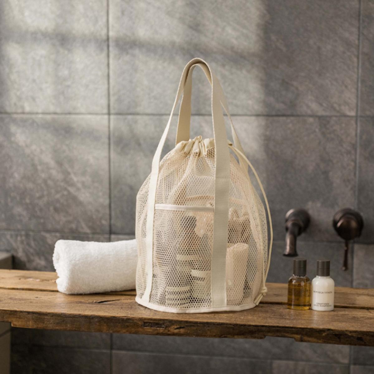 

Large Capacity Lightweight Durable Nylon Mesh Travel Bag with Drawstring Closure & Multiple Pockets,Stylish Toiletry Organizer білий