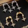 1 Paire Boucles d'Oreilles Femme Double Étoile à Huit Branches Pendentif Strass Incrusté Boucle d'Oreille à Tige Design Boucles d'Oreilles Pendantes Bijoux Cadeau