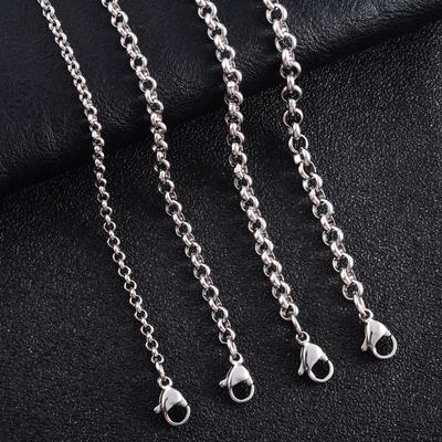 Stainless Steel Rolo Necklace for Women Men Silver Round Link O Chain Choker On the Neck Waterproof Jewelry Accessories
