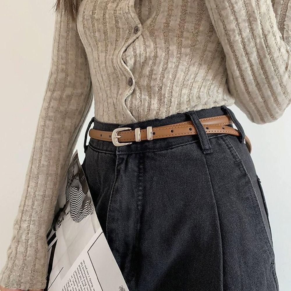 

Slim Side PU Leather Belt Simple Dress Decoration Elegant Thin Waist Belt Daily