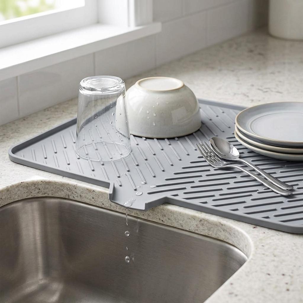 Silicone Drying Mat for Kitchen Large Non Slip Heat Resistant Drainage Pad for Dishes and Tableware