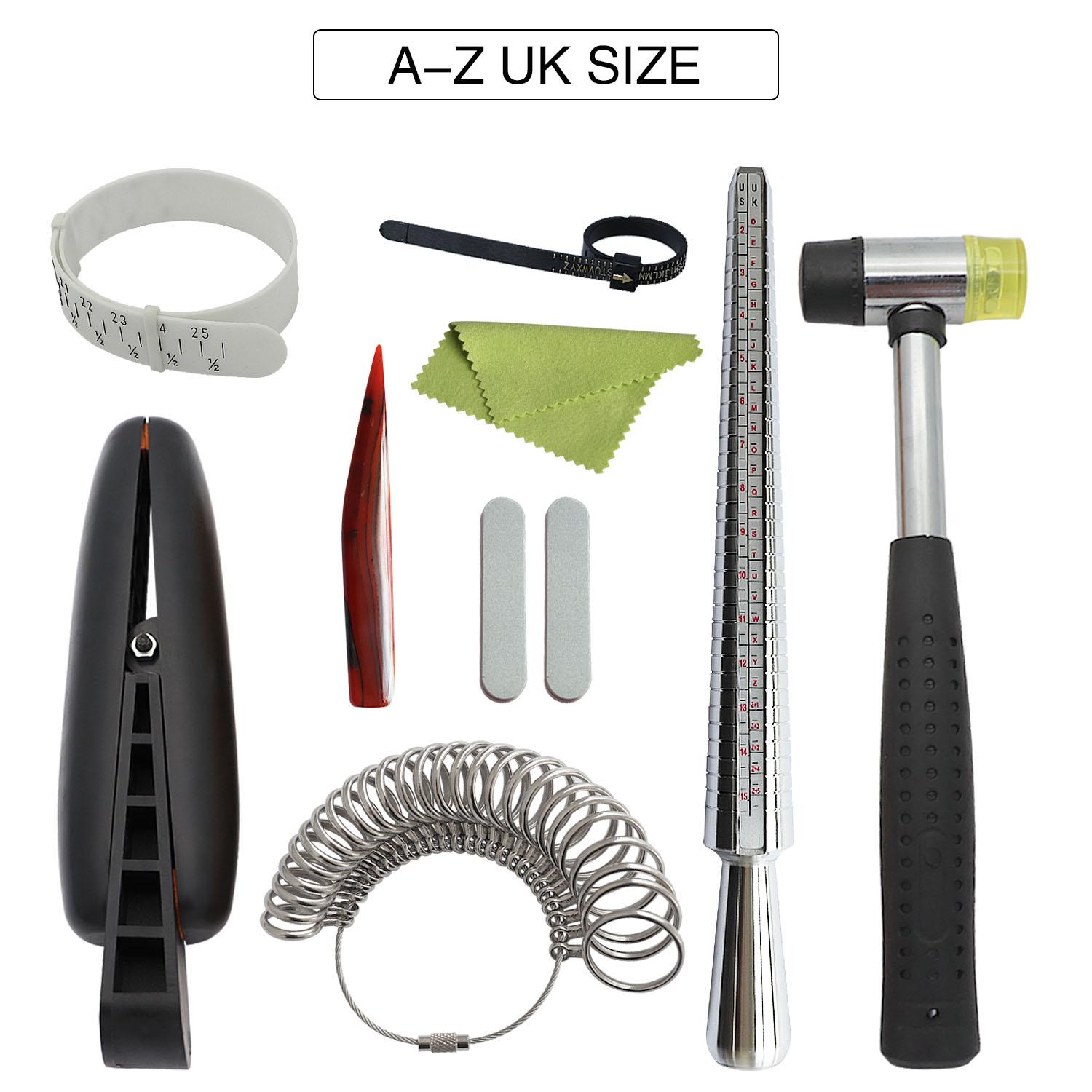 

10 шт. Набор инструментов для кольцевой оправки, регуляторы размера кольца Калибр браслета Размер кольца Зажим для ювелирных изделий Молоток Полированный агатовый нож Полировка одежды и палочек