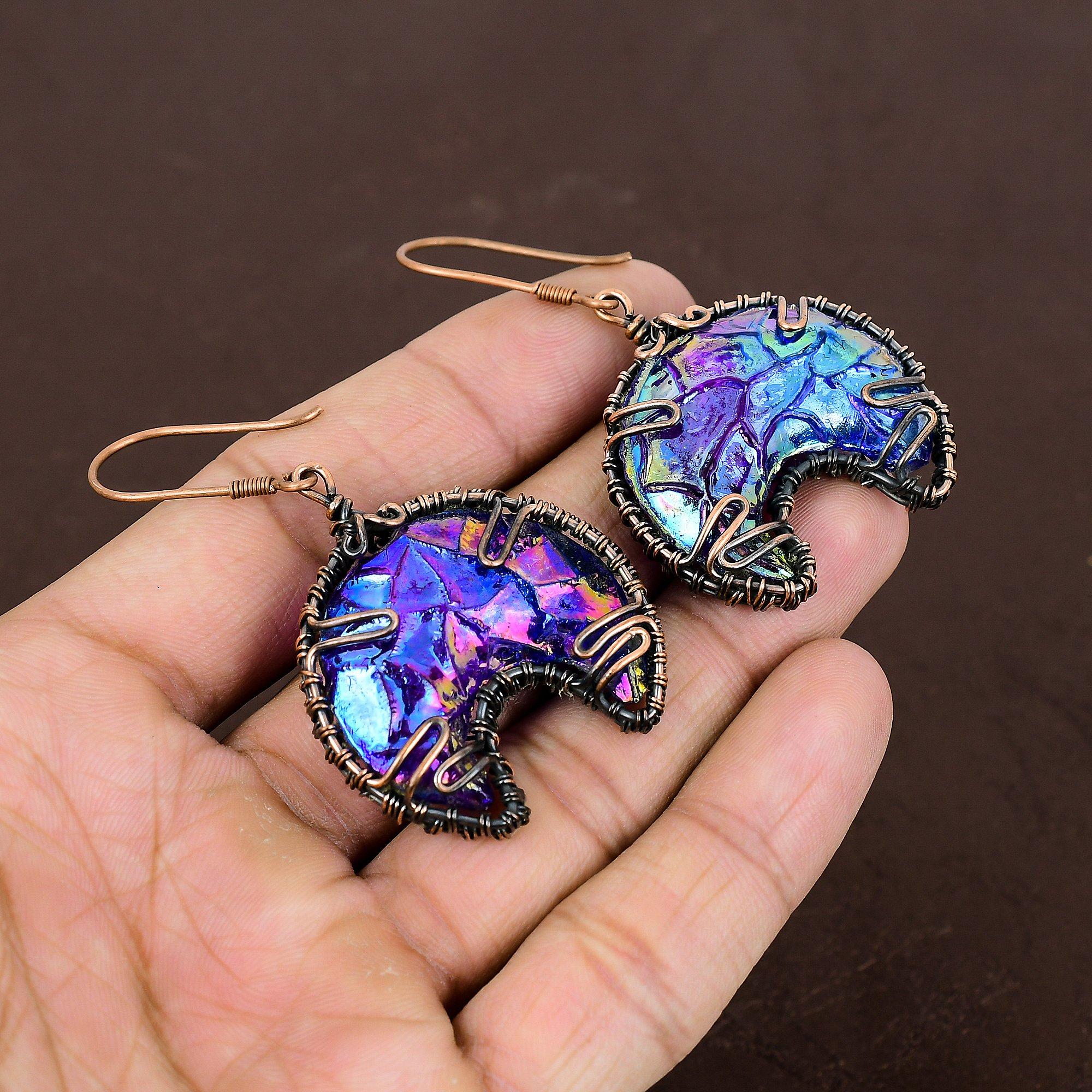 

Titanium Druzy Handmade Copper Wire Wrap Earring 2.56 w6D82