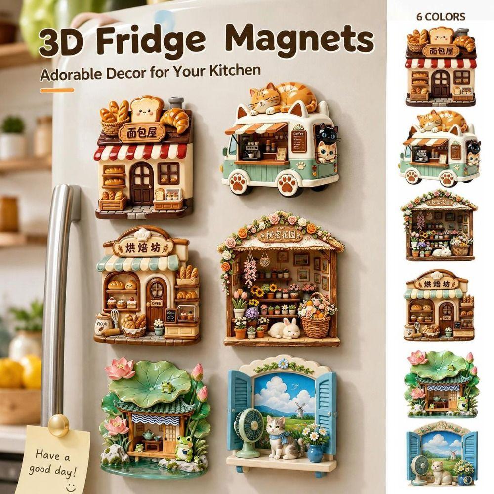 Cute Cat Theme Cat Fridge Magnet 3D Relief Decorative Fridge Magnet  Kitchen Decor