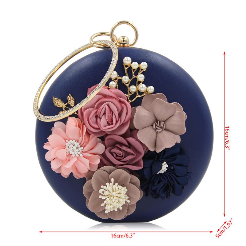 Women Chic Evening Bag Round Flower Dinner Party Wedding Clutch Shoulder Handbag MIT