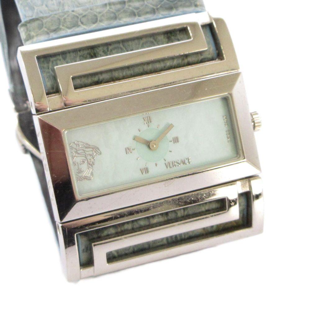 Used Versace Versace VERSACE watch quartz analog 2-hand leather band Medusa light blue light blue silver color VSQ99 /YT