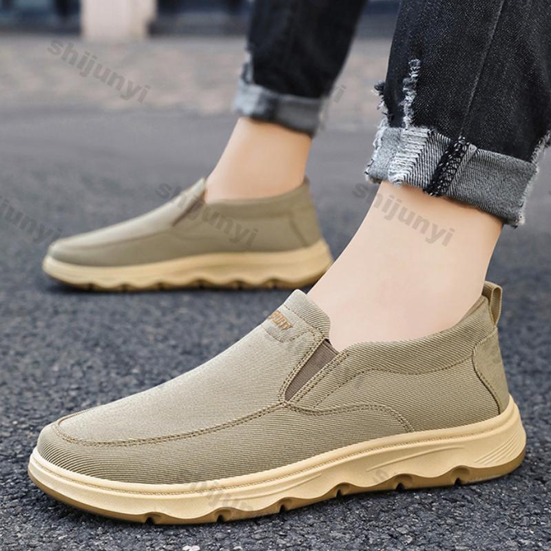 Fashion Men Canvas Shoes Spring New Casual Single-shoe Soft Soled Spring Autumn Breathable Mesh Shoes Non-slip Slip-on Casual Work Shoe