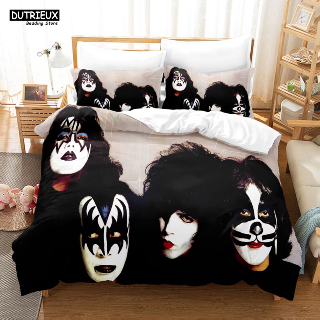 Kiss Grubu Yatak Örtüsü Tek Kişilik Rock Grubu Nevresim Takımı Çift Kişilik Queen King Tek Boy Erkek Çocuklar Yetişkinler İçin Yumuşak Nevresim Takımı Hediye