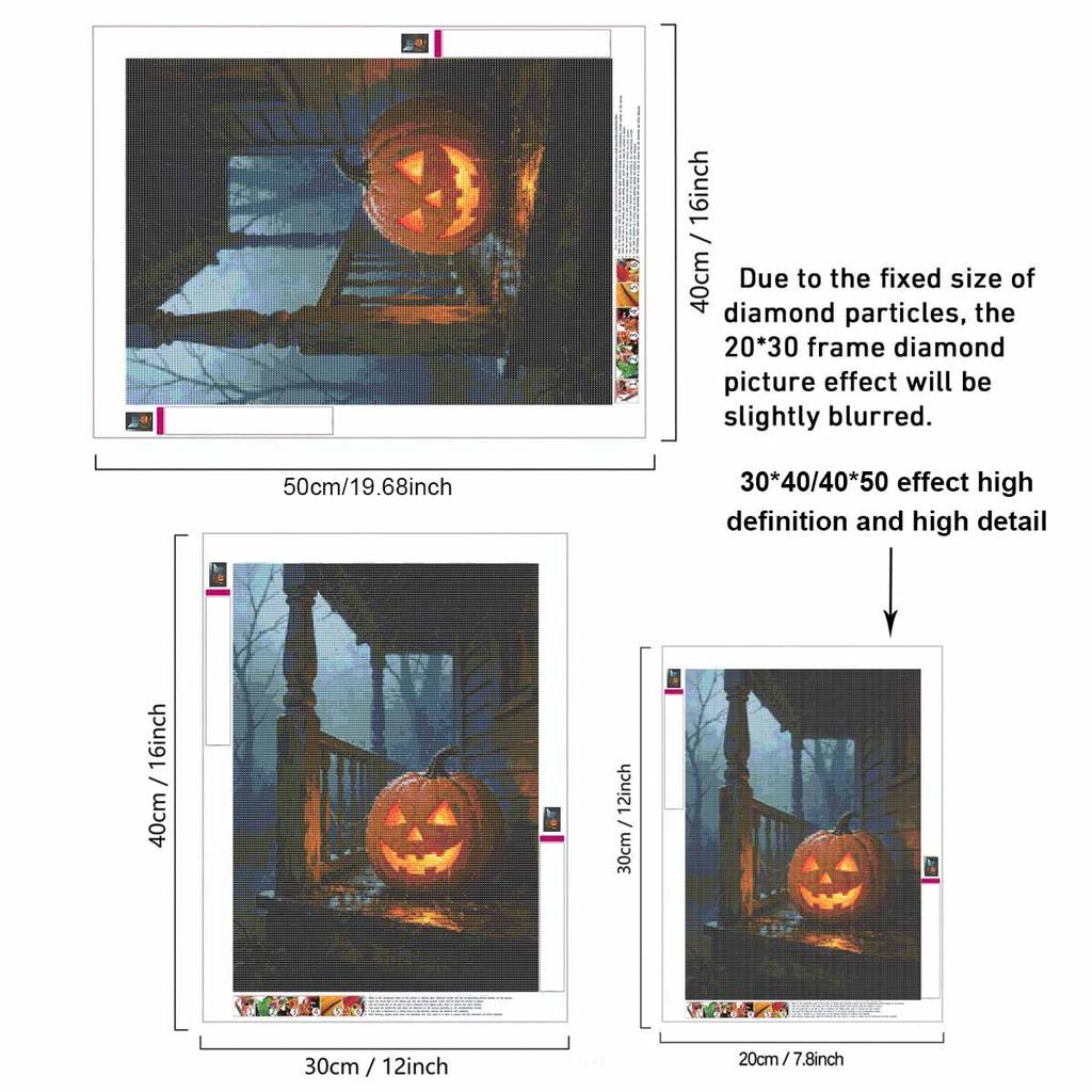 5D Diamond Art Painting Kit Spooky Pumpkin Scene Full Drill Rhinestone Canvas Creative Craft for Home Decoration