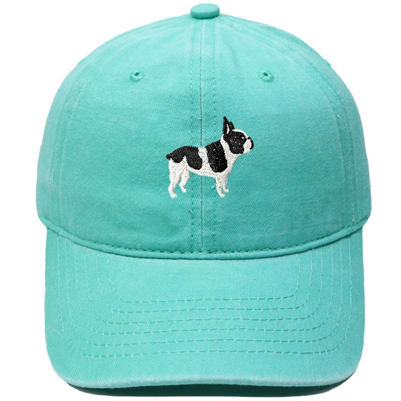 Cute Boston Terrier Embroidered Baseball Cap Washed Retro Daddy Hat Men's and Women's Casual Sports Hat Trend