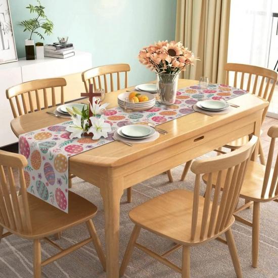 Nepnuser Linen Happy Easter Table Runner Spring Easter Egg Decoration Farmhouse Home Restaurant Kitchen Table Decoration(33.02 Cm X 182.88 Cm)