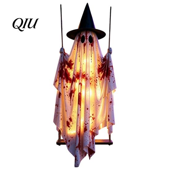 Home Office Weihnachtsbaumschmuck Hängende Schaukel Geist Halloween Dekoration, Gruselige Leuchtende Große Schwingende Rustikale Baum mit Blutstoff für Veranda