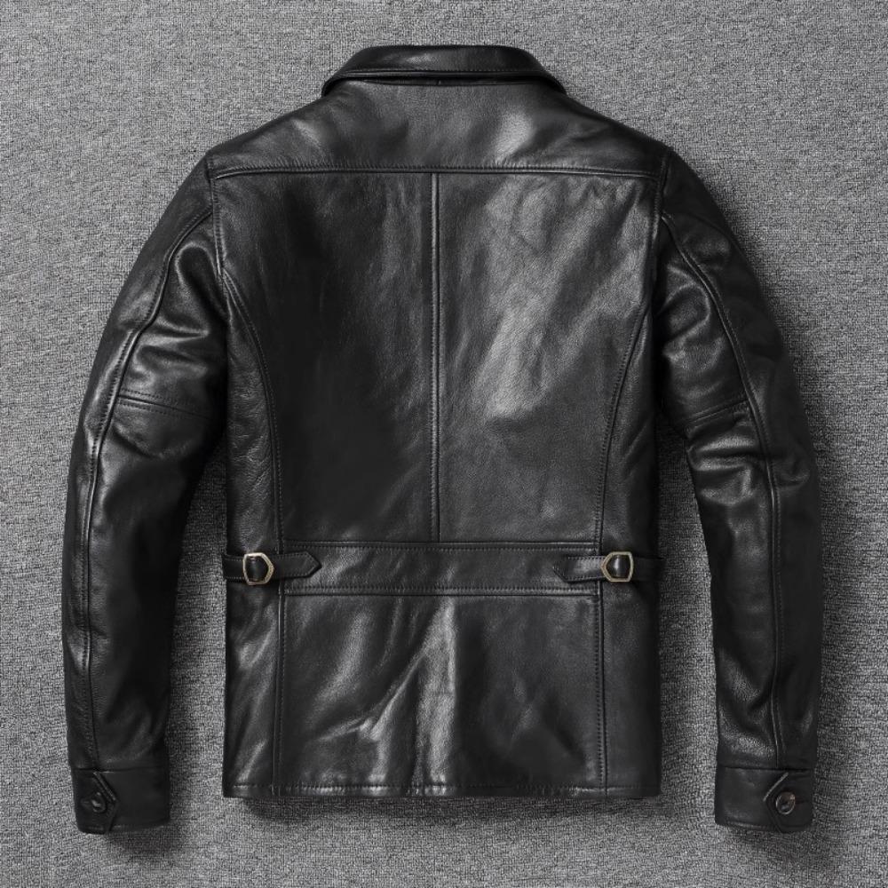Chinese Size Classical 1940 Style Men Leather Jacket Uncoated Cracked Goatskin Leather Soft Slim Spring Autumn