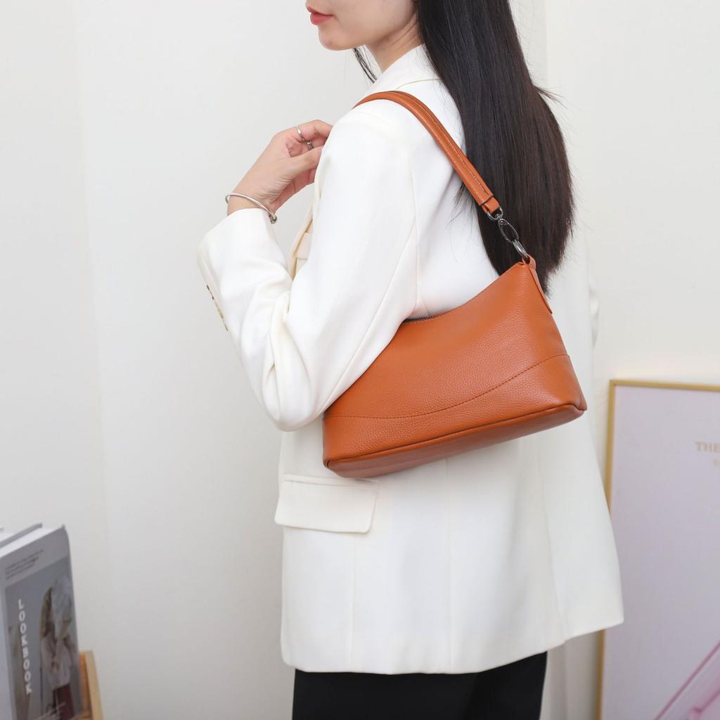 Cowhide Women Single Shoulder Crossbody Simple Multi-compartment Dumpling Bag Large Capacity Aunt Mother Bag