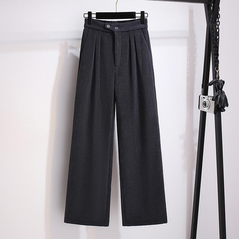 

DIMANAF 2024 Большие размеры Осень Зима Новые Длинные Брюки Брюки с Высокой Талией Женские Однотонные Шаровары Базовые Повседневные Свободные Широкие Брюки L серый