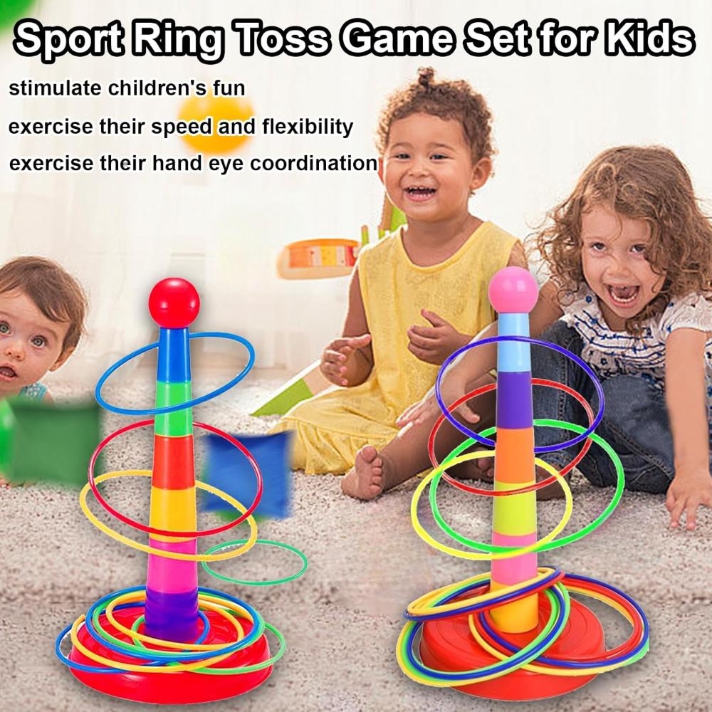 Colorful Plastic Sport Ring Toss Game Set for Kids, Outside Toy Family Christmas Party Games Gifts, Kids Sports Educational Toys