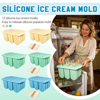12 Cavity Silicone Popsicle Mold, Easy-to-demold Silicone Ice Mold, Ice Cream Mold With Lid