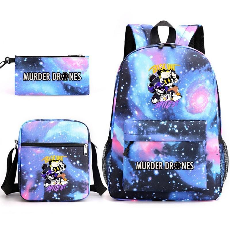 Murder Drones Themed 3-Piece School Set: Backpack Shoulder Bag Pencil Case Teens