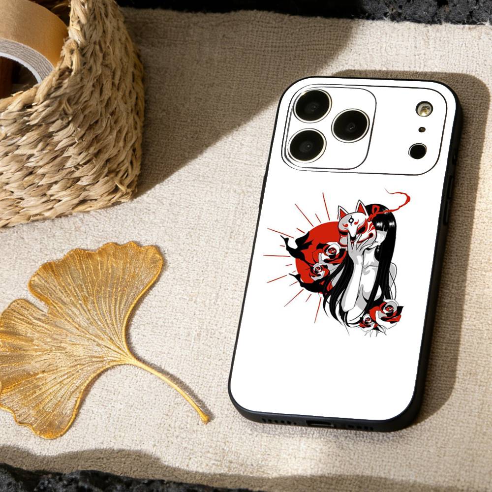Japanese Samurai Geisha Phone Case For iPhone 17,16,15,14,13,12,11 X XR Plus,Soft Silicone Black Cover