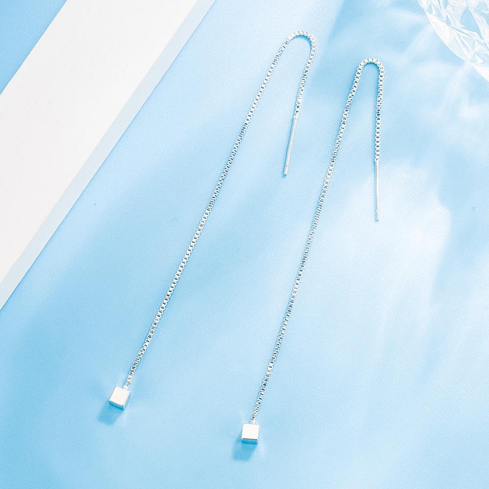 Simple Temperament Geometric Square Earline Earrings Long Fashion Small Fresh Fringed Earline Earrings