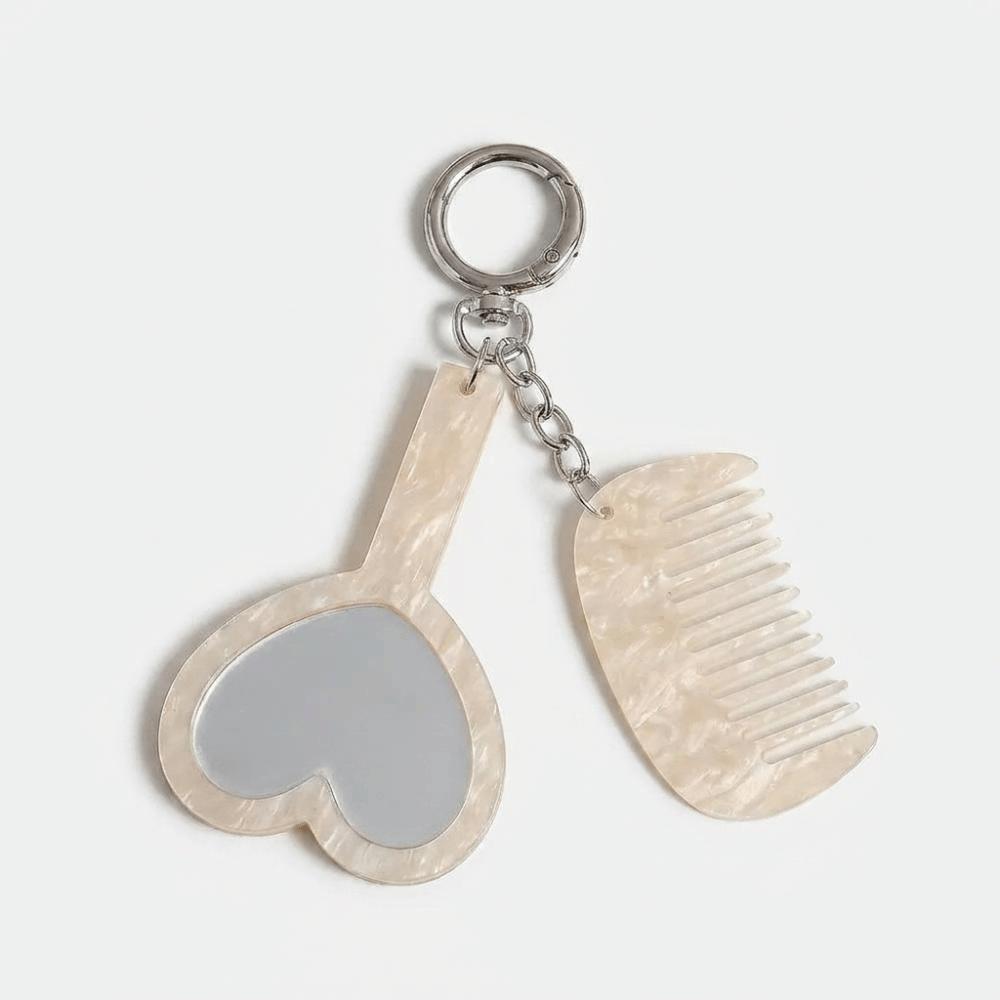 Mini Fine Tooth Comb Grooming Keyring Heart Mirror Comb  Shopping Travel Commuting