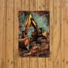 Vintage Metal Tin Sign Excavator Rustic Wall Art Garage Bar Decor