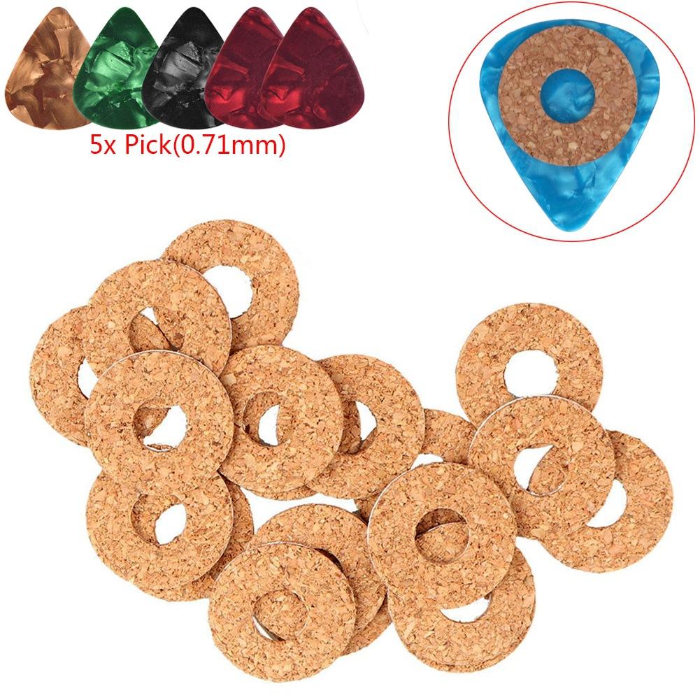 20 Pieces of Guitar Picks Non-slip Handle Grip Cork Gasket Sweat-proof Patch 5 Pieces of 0.71mm Picks