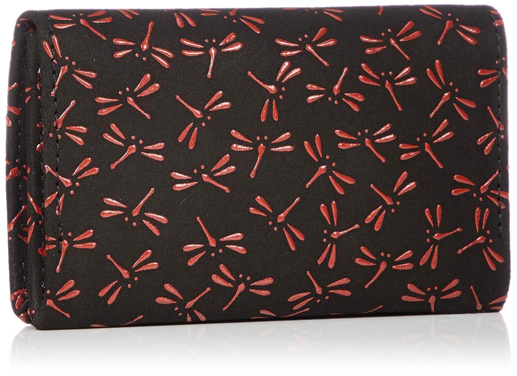 Indenya Business Card Case, 2501-21-008, Black Deer Leather with Red Lacquer, Dragonfly Pattern
